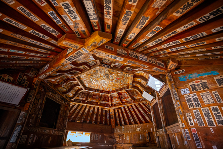 Aizuwakamatsu , Japan - April 21 2018: Aizu Sazaedo Temple or Entsu Sansodo Built in 1796, it's one of the oldest wooden structures of its kind and a designated Important Japanese Cultural Propertyのeditorial素材