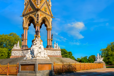 London, UK - May 14 2018: The Albert Memorial
was commissioned by Queen Victoria in memory of  Prince Albert, who died in 1861. It's designed by Sir George Gilbert Scott in the Gothic Revival styleのeditorial素材