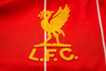 Bangkok, Thailand - January 17 2019: Close-up of Liverpool FC football home jersey circa 1982-1985...