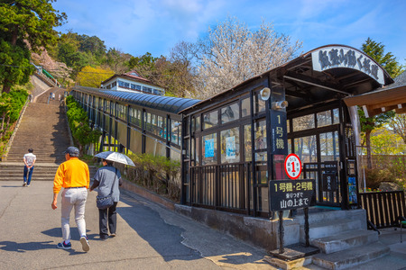 Aizuwakamatsu, Japan - April 21 2018: Way up to The grave site of Byakkutai (White Tiger Force) at Mt. Iimoriのeditorial素材