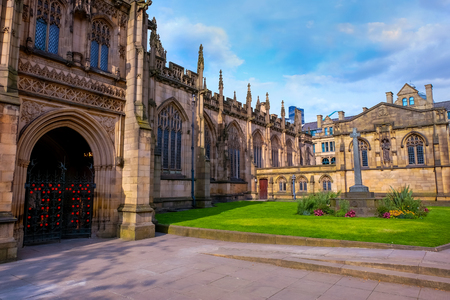 Manchester, UK - May 18 2018: Manchester Cathedral is the mother church of the Anglican Diocese of Manchester, seat of the Bishop of Manchester and the city's parish churchのeditorial素材
