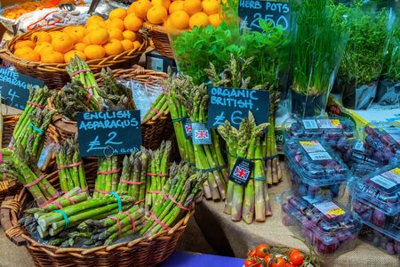 London, UK - May 23 2018: Vegetables at Borough Market in Southwark, one of the largest and oldest food markets in London, today the market mainly sells speciality foods to the publicのeditorial素材