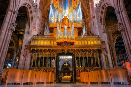 Manchester, UK - May 18 2018: Manchester Cathedral is the mother church of the Anglican Diocese of Manchester, seat of the Bishop of Manchester and the city's parish churchのeditorial素材