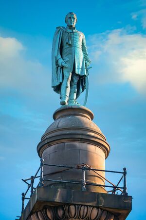 Liverpool, UK - May 17 2018: Wellington's Column, or the Waterloo Memorial, is a monument to the Duke of Wellington standing on the corner of William Brown Street and Lime Street, Liverpool, Merseysideのeditorial素材