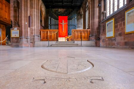 Manchester, UK - May 18 2018: Manchester Cathedral is the mother church of the Anglican Diocese of Manchester, seat of the Bishop of Manchester and the city's parish churchのeditorial素材