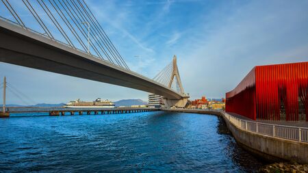 Aomori, Japan - April 23 2018: Aomori Bay bridge is a cable-stayed bridge. It was constructed in order to alleviate cargo ship traffic. It is a very notable part of Aomori's skylineのeditorial素材