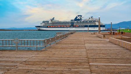 Aomori, Japan - April 23 2018: Millennium was built at Chantiers de l'Atlantique in St. Nazaire, France. When launched on 7 November 1999, she was the world's first ship to use a turbo-electric COGAS power plantのeditorial素材