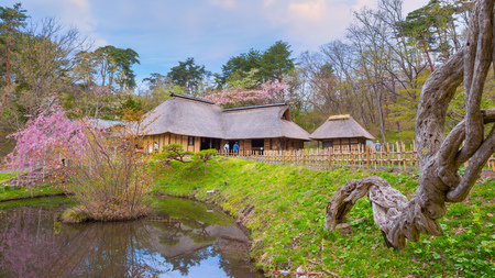 Kitakami, Japan - April 22 2018: Michinoku Folklore Village is a treasure trove of historic houses and folkloric artifacts. Most of the buildings and artifacts date back from the Edo Period, (1603-1868)のeditorial素材