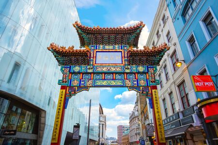 London, UK - May 13 2018: London Chinatown at Gerrard Street contains a number of Chinese restaurants, bakeries, supermarkets, souvenir shops, and other Chinese-run businessesのeditorial素材