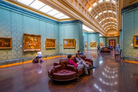 London, UK - May 14 2018: The National Gallery in Trafalgar Square founded in 1824, it houses a collection of over 2,300 paintings dating from the mid-13th century to 1900のeditorial素材