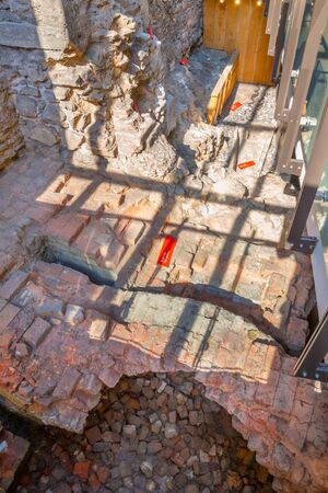 London, UK - May 22 2018: Roman artefacts around the vicinity of Southwark Cathedral discovered in...