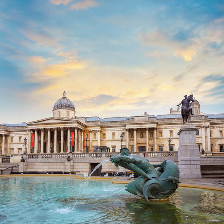 London, UK - May 13 2018: The National Gallery in Trafalgar Square founded in 1824, it houses a collection of over 2,300 paintings dating from the mid-13th century to 1900のeditorial素材