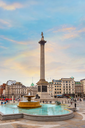 London, UK - May 13 2018: Nelson's Column dedicated to Admiral Horatio Nelson, who died at the Battle of Trafalgar in 1805, it's constructed between 1840 and 1843 to a design by William Railtonのeditorial素材