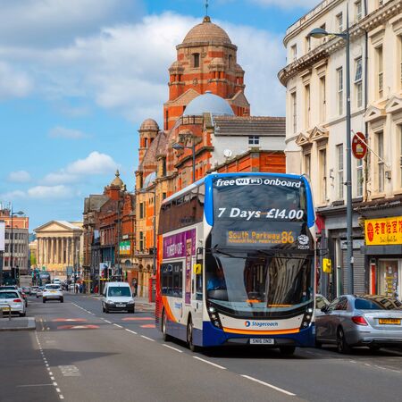 Liverpool, UK - May 16 2018: View of architecture and buildings of Liverpool city centre from Renshaw streetのeditorial素材