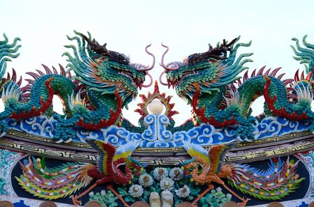 beautiful church roof in Chinese temple of Thailandの写真素材
