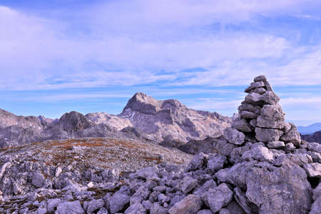 rock sculpture with overlook to mount Triglav