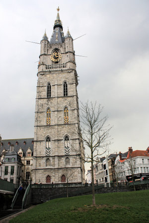 Ghent tower with park in frontのeditorial素材