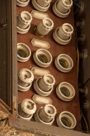 old dusted electric fuses close upの写真素材