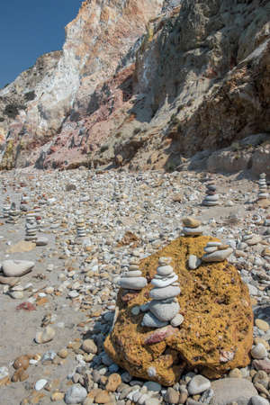Milos beach full of rock sculpturesの写真素材
