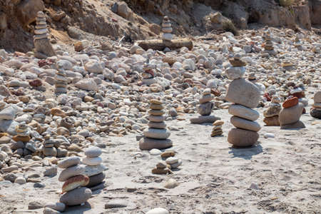 beach full of rock sculpturesの写真素材