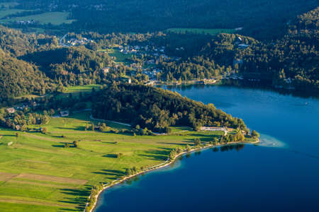 Bohinj lake from mount Vogarの写真素材