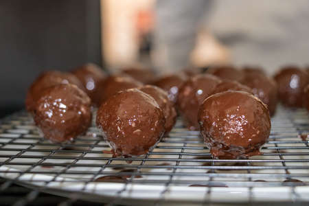 a few chocolate balls from close upの写真素材