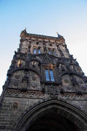 Old guard tower in Prague city, morning time