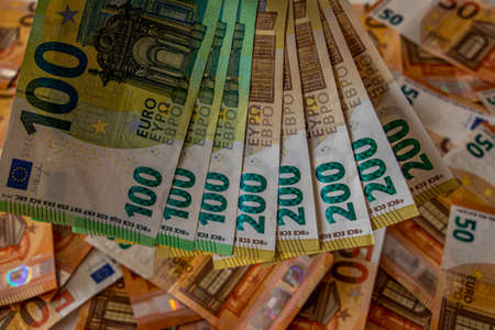 Euro bills of 100 and 200