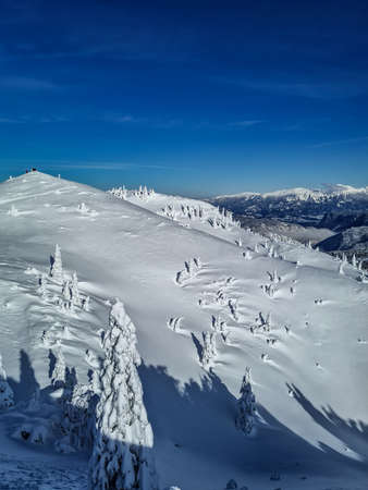 Snowcap mountain peaks in Sloveniaの写真素材