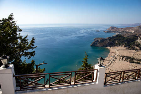 Beautiful view from holy monastery of panagia tsambika kyra psili, Rhodosの写真素材