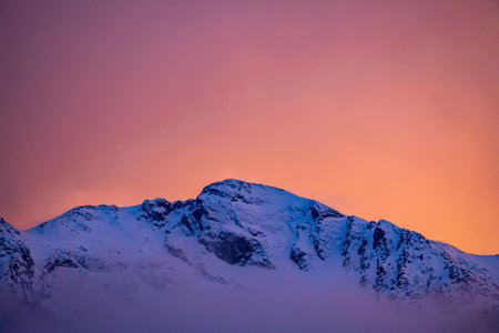 Sunrise in mountains, Bohinj valley, Sloveniaの写真素材