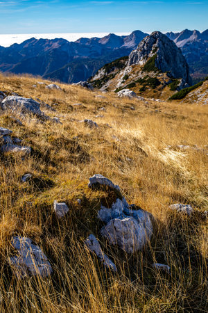 Mountain path in high mountainsの写真素材