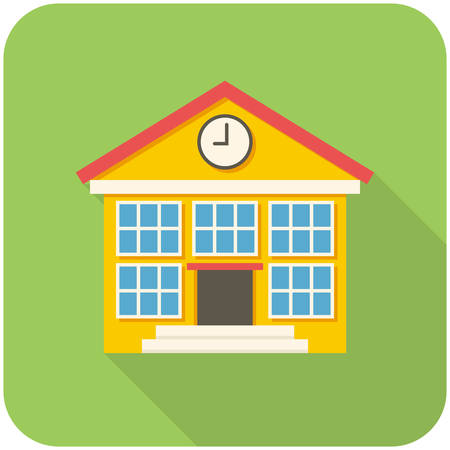 School building, modern flat icon with long shadowのイラスト素材