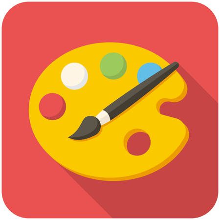 Paint brush with palette, modern flat icon with long shadowのイラスト素材