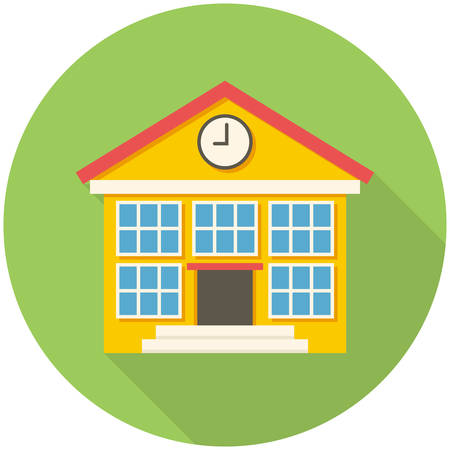 School building, modern flat icon with long shadowのイラスト素材