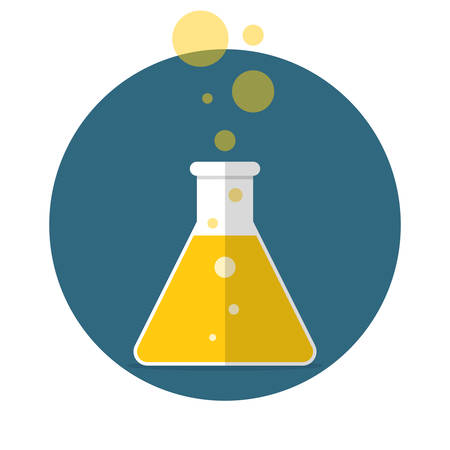 Erlenmeyer flask with liquid for research, Flat design, vector illustrationのイラスト素材