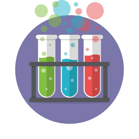 Colored liquids in three test tubes, Flat Design, vector illustrationのイラスト素材