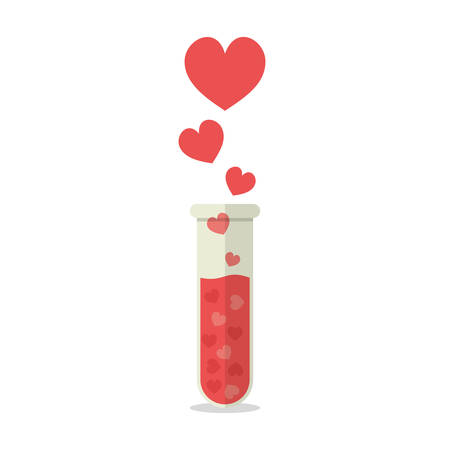 Heart Symbols coming out of a Test Tube. Creative Concept for showing Love, Healthcare, Healthy Lifestyle and many other ideas. Flat Design, vector illustrationのイラスト素材