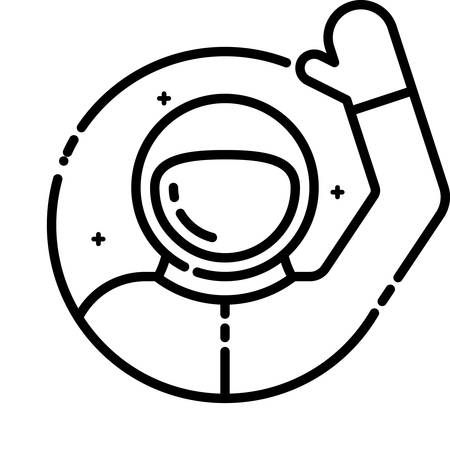 Astronaut welcomes you, vector outline icon.のイラスト素材