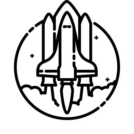 Space Shuttle launch, vector outline icon.のイラスト素材
