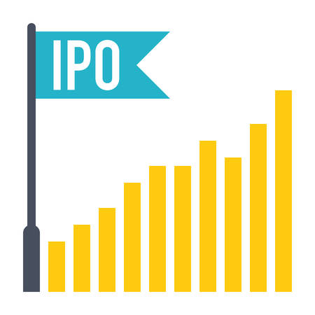 IPO concept with bar chart and flag in flat style.のイラスト素材