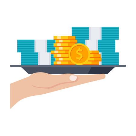 Grant concept with money on the tray, vector illustration in flat styleのイラスト素材