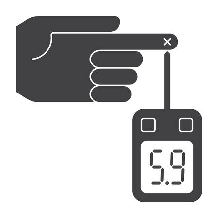 Diabetes concept with glucometer measures blood sugar level, vector silhouetteのイラスト素材