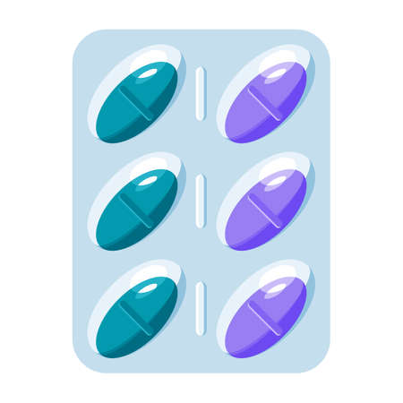 Multicolored stylish pills in blister pack. Vector illustration.のイラスト素材