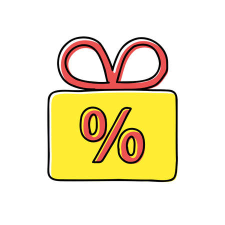 Hand drawn discount icon with gift and percent sign isolated on white backgroundのイラスト素材