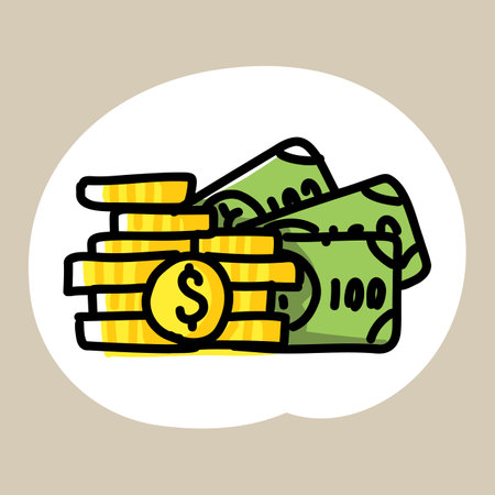 Hand drawn stylish illustration with paper banknotes and golden coinsのイラスト素材