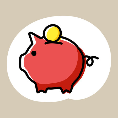 Hand drawn stylish illustration of piggy bank and coinのイラスト素材