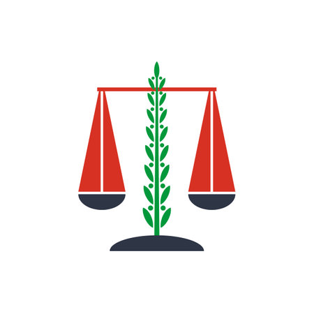 Scales of justice, a laurel branch holds scales, a symbol of fairness and justiceのイラスト素材