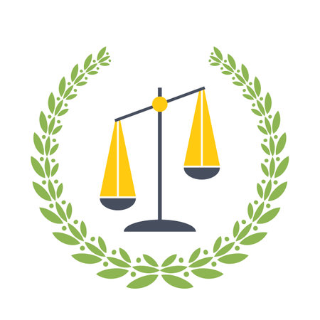 Stylish color illustration with scales of justice inside a laurel wreath.のイラスト素材