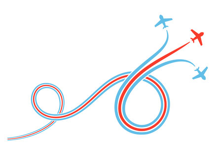 A group of planes draws a loop, leaving a smoky trail in the sky.のイラスト素材